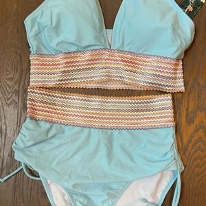 Stylish Blue and Multicolor Bikini Medium top sm bottom